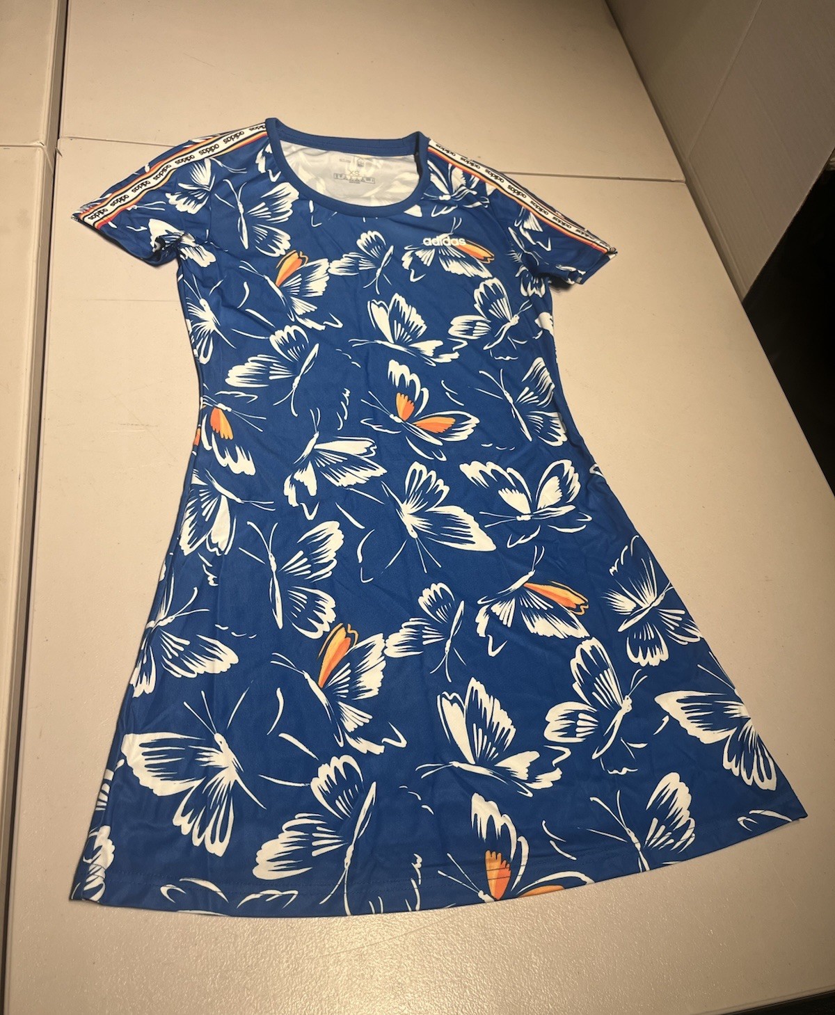 Adidas x Farm Rio Dress Women’s XS Butterfly Print Mini Blue Short Sleeve Poly