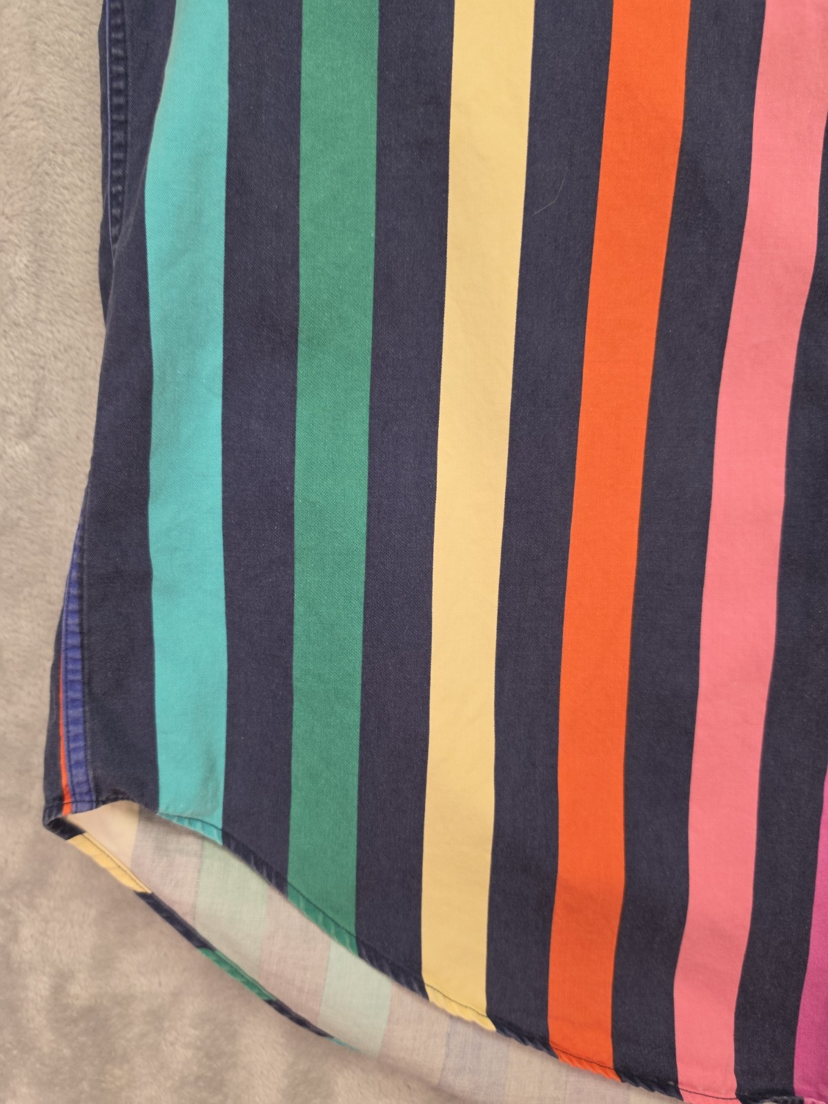 Norsport Button Down Shirt Rainbow Stripe Long Sleeve Cotton Large L Vintage