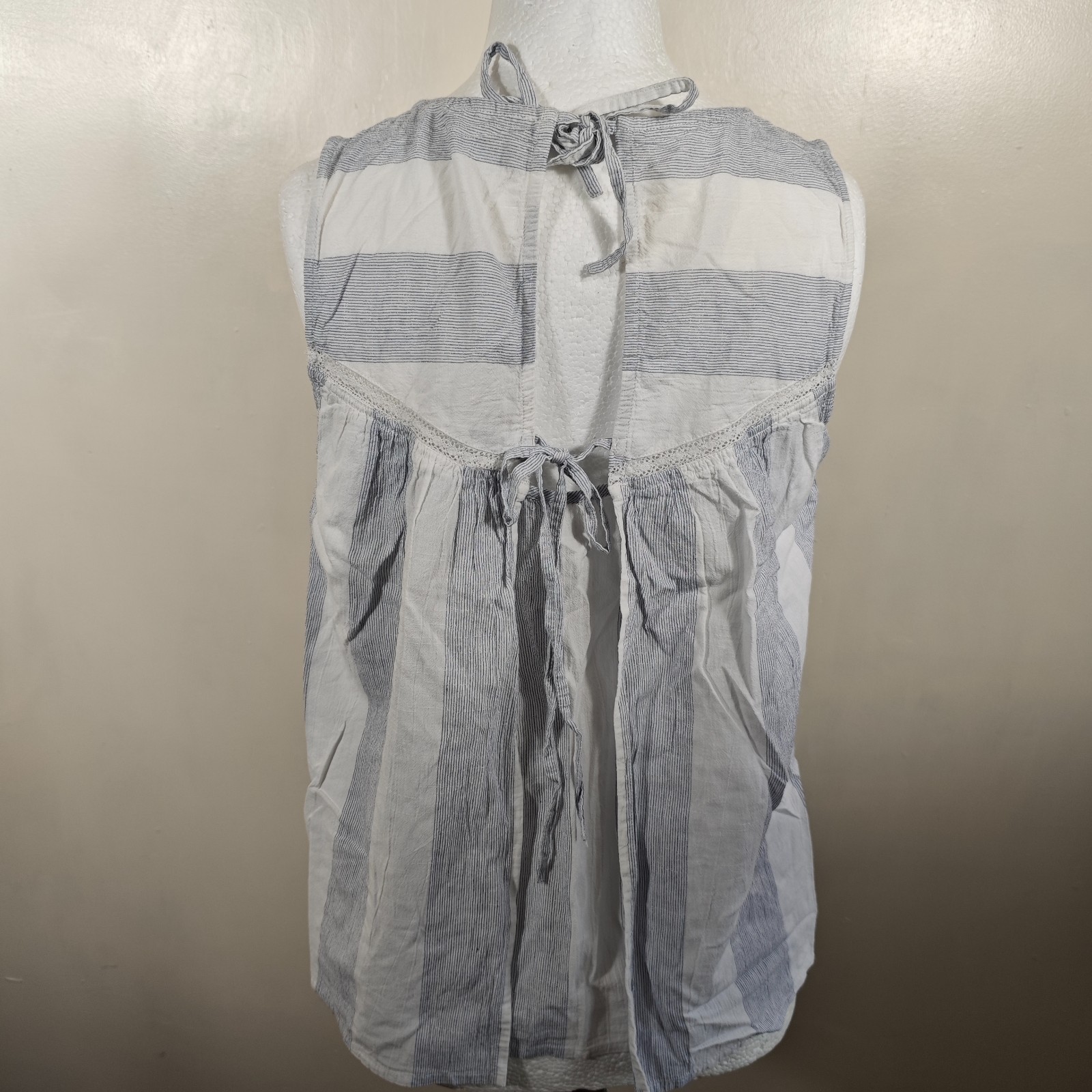 FatFace White Blue Stripe Sleeveless Cotton Top UK 10 Tie Back Summer Boho