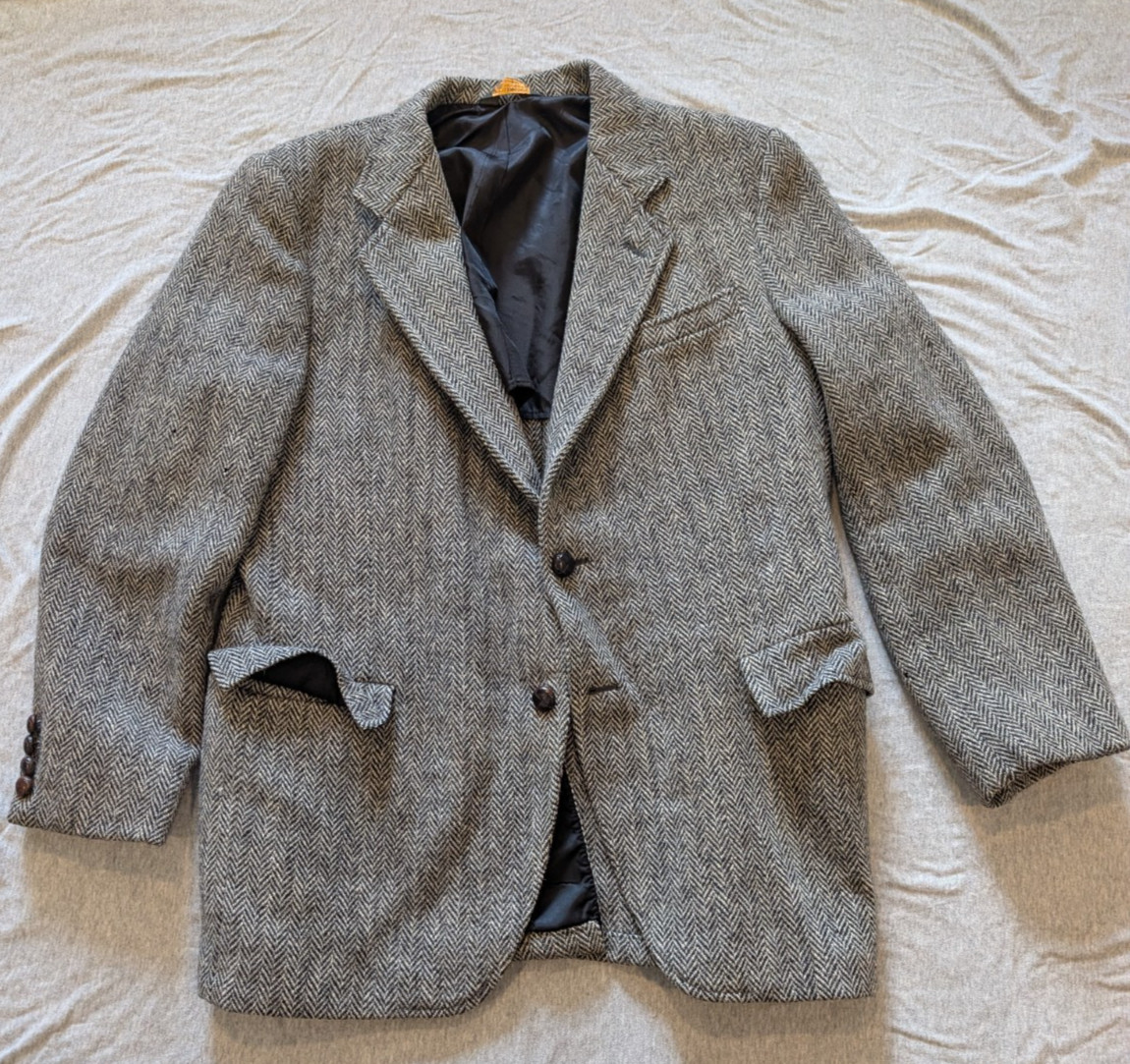 Kuppenheimer Harris Tweed Sport Coat Mens 44R Grey Herringbone Wool Jacket