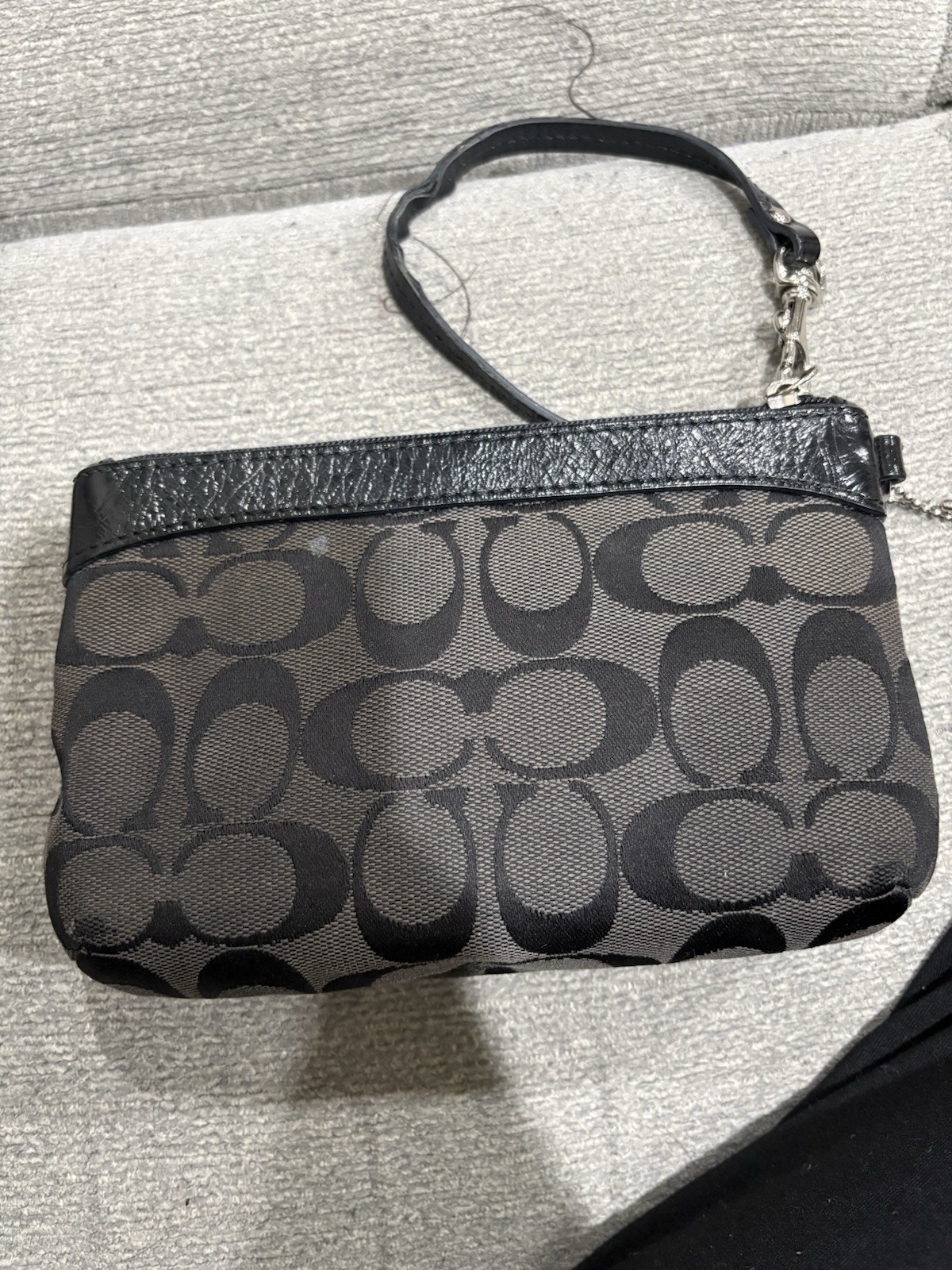 Coach Signature Jacquard Wristlet | Black Charcoal Monogram | Polished Hardware