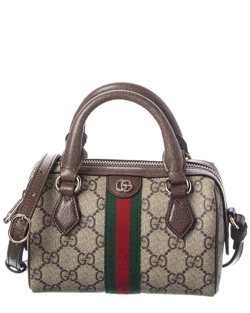 Gucci Ophidia Mini Gg Supreme Canvas & Leather Boston Bag Women’s Brown