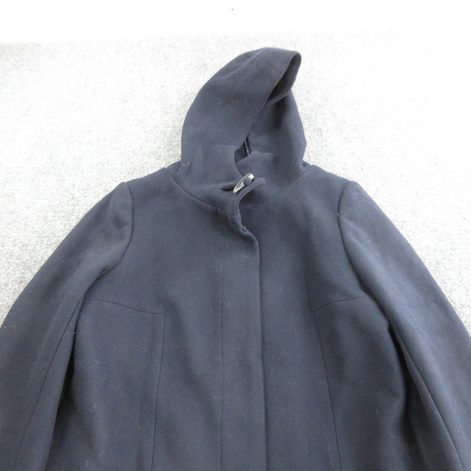 Babaton Coat Womens Large Blue Wool Hooded Toggle Front Lined Pockets Mid Length