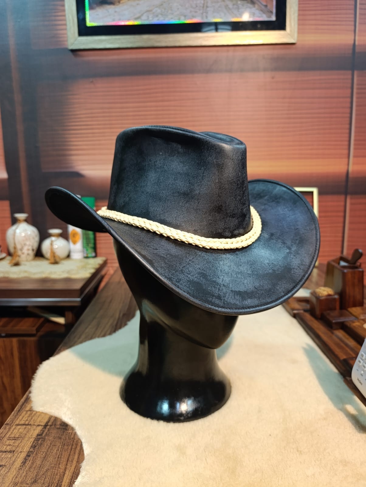 Black Western Cowboy Hat Wide Brim Braided Band Ranch Rodeo Unisex Cattleman Hat