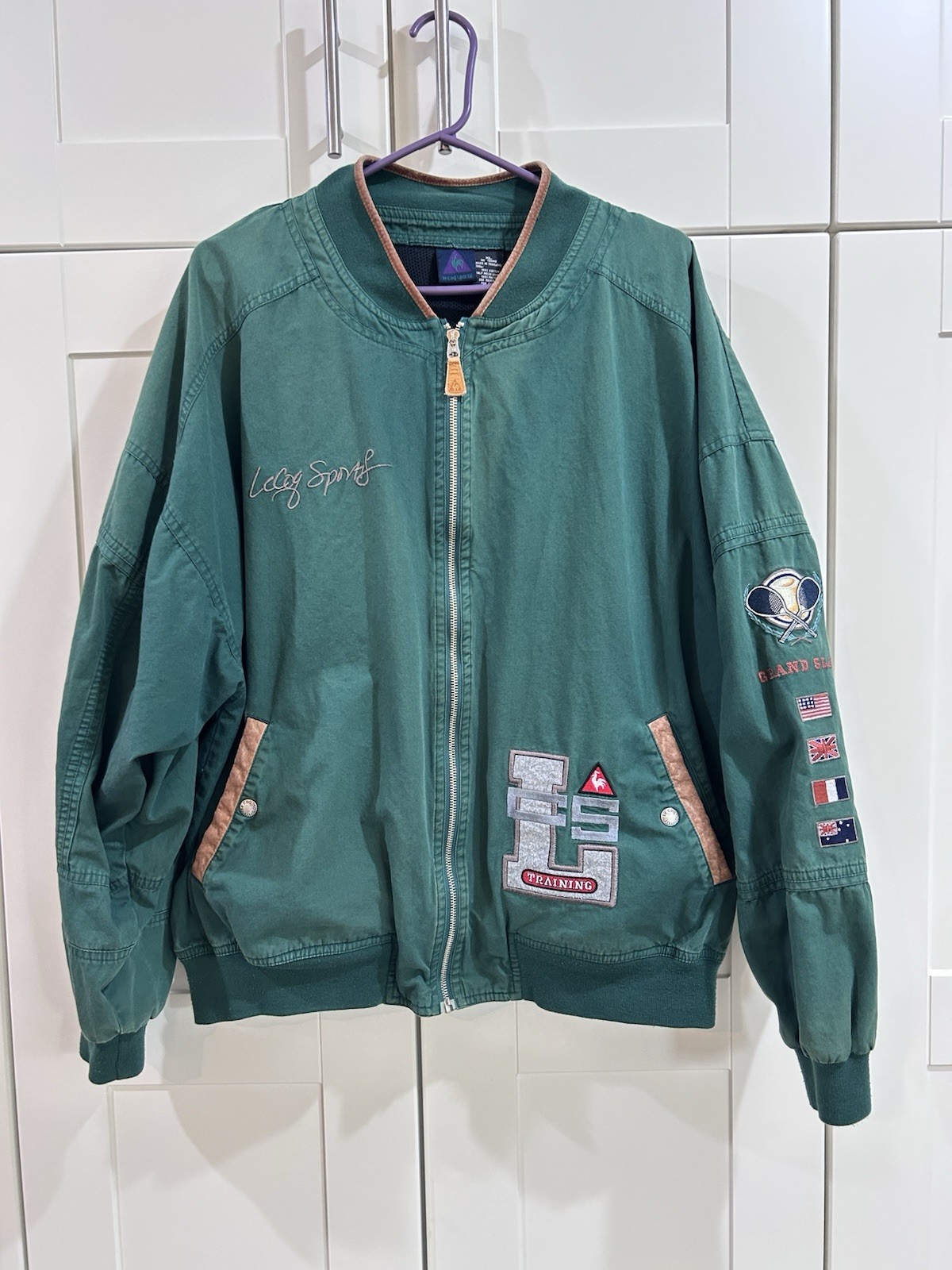 Vintage Men’s XL Le Coq Sportif Grand Slam Training Jacket Green 80s 90s Bomber