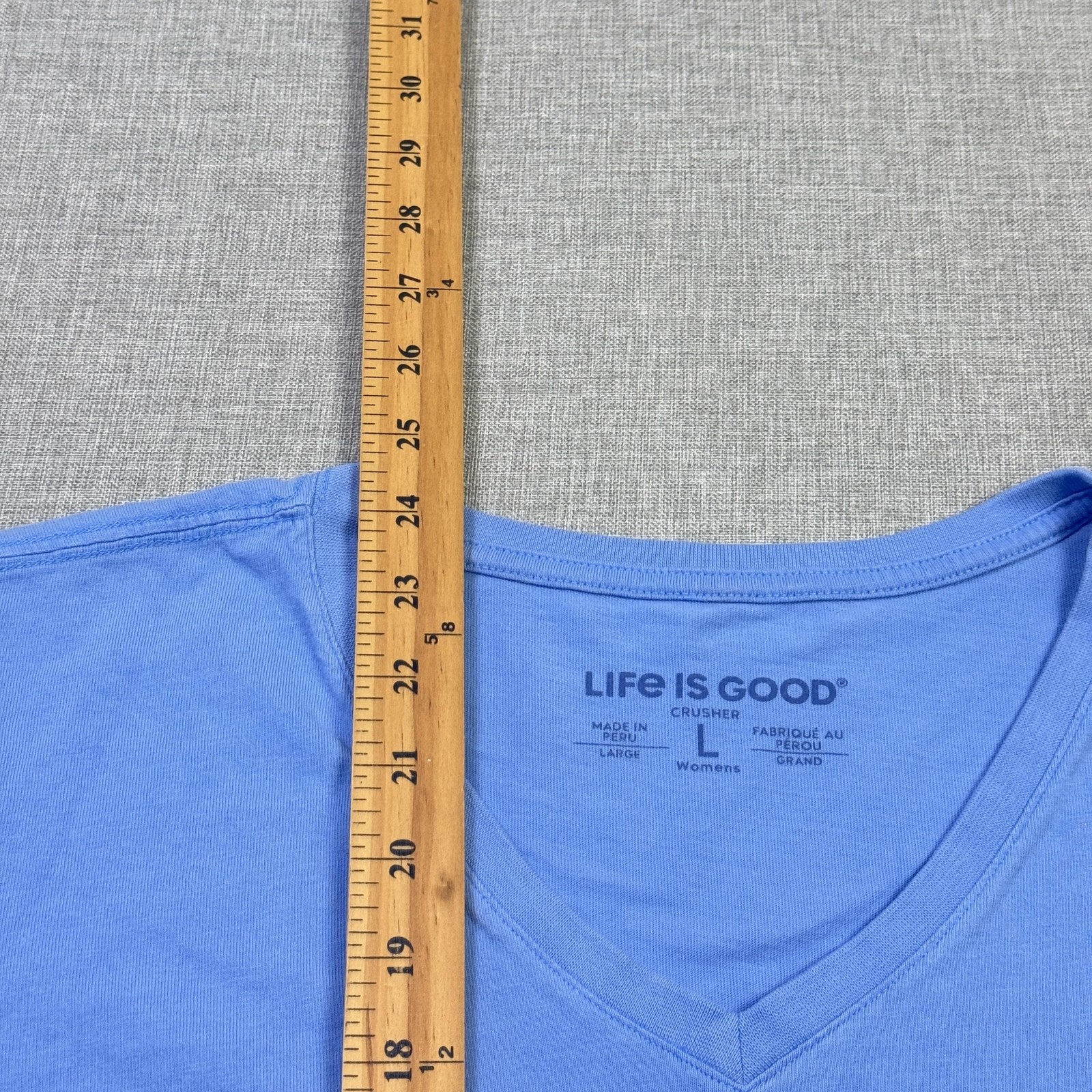 Life Is Good Womens Large Blue V-Neck Floral T-Shirt Cotton Tagless Relaxed Fit