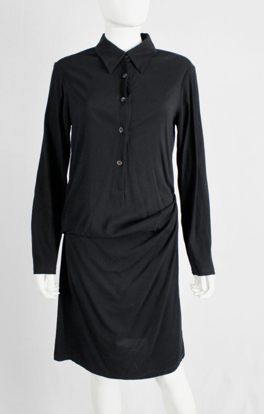 Ann Demeulemeester hip drape black long sleeve rayon shirtdress Size 38