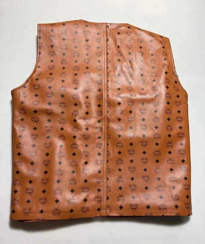 Men’s MCM Brown Leather Motorcycle Vest Biker Casual Riding Vest, Handmade