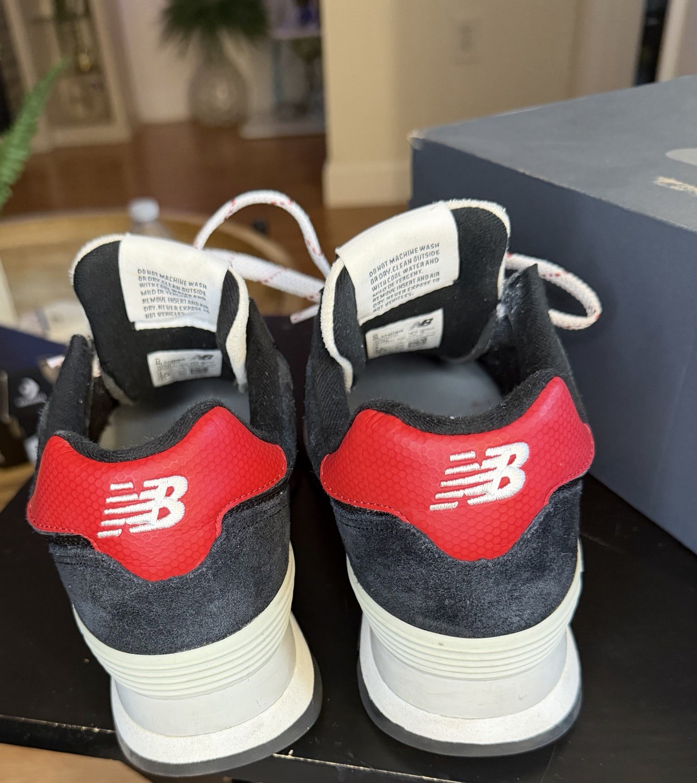 New Balance 574 Rugged ML574DSG Black Red Suede Sneakers Worn Once w/ Box
