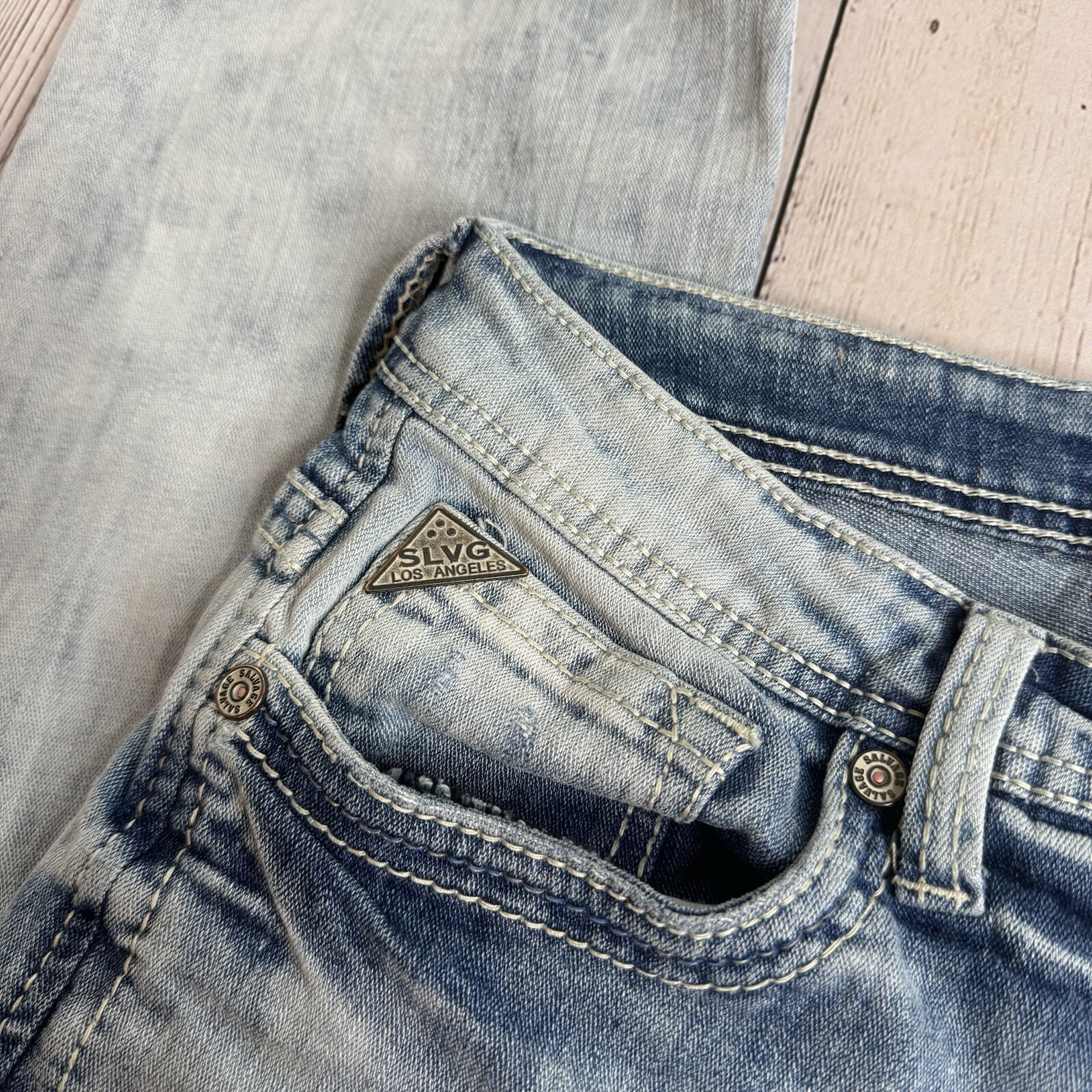 Buckle Salvage Jeans Mens 30R Blue Denim Mayhem Regular Bootcut Distressed 30×30