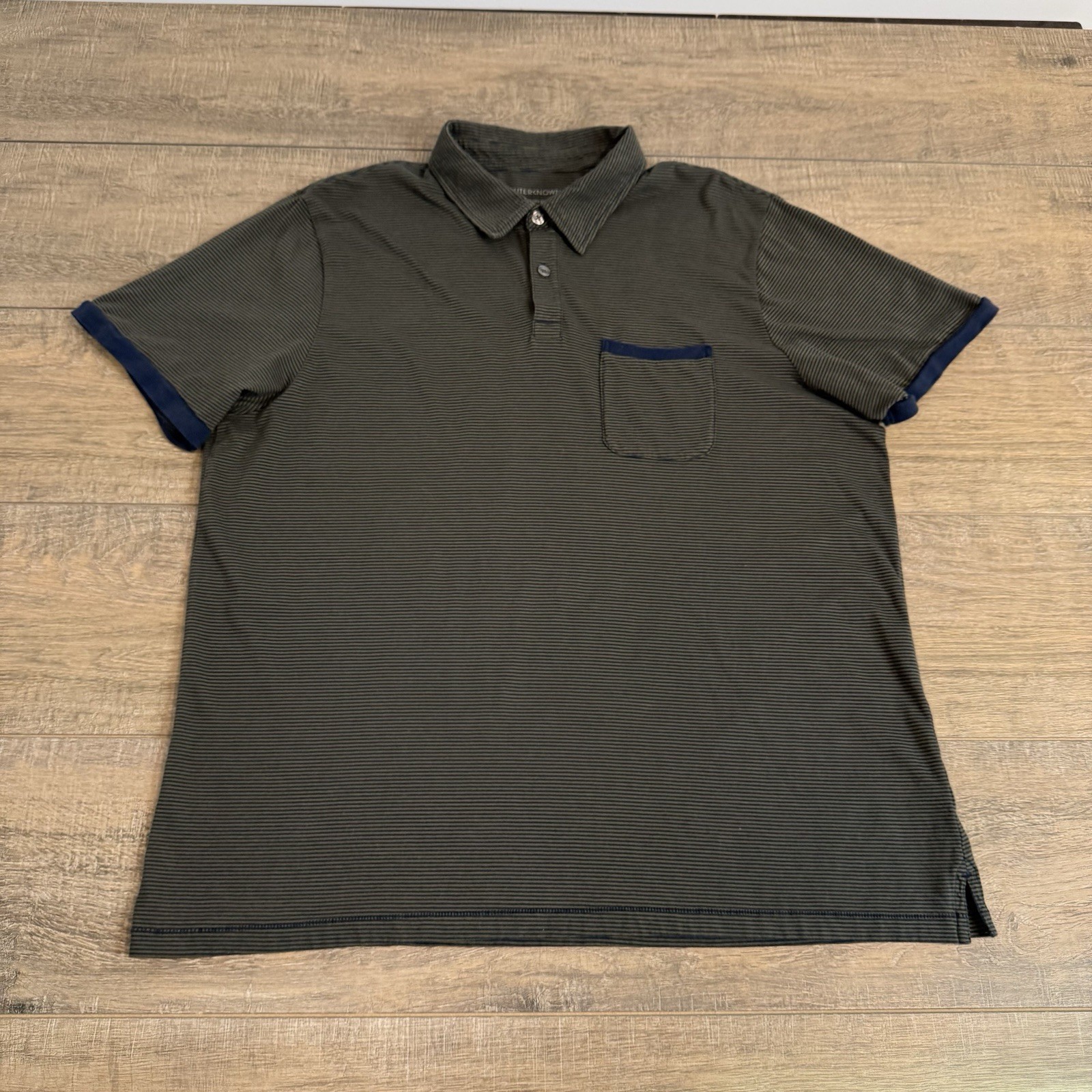 Outerknown Mens Pocket Polo Shirt Size (XL) Organic Cotton Striped Dark Gray B7