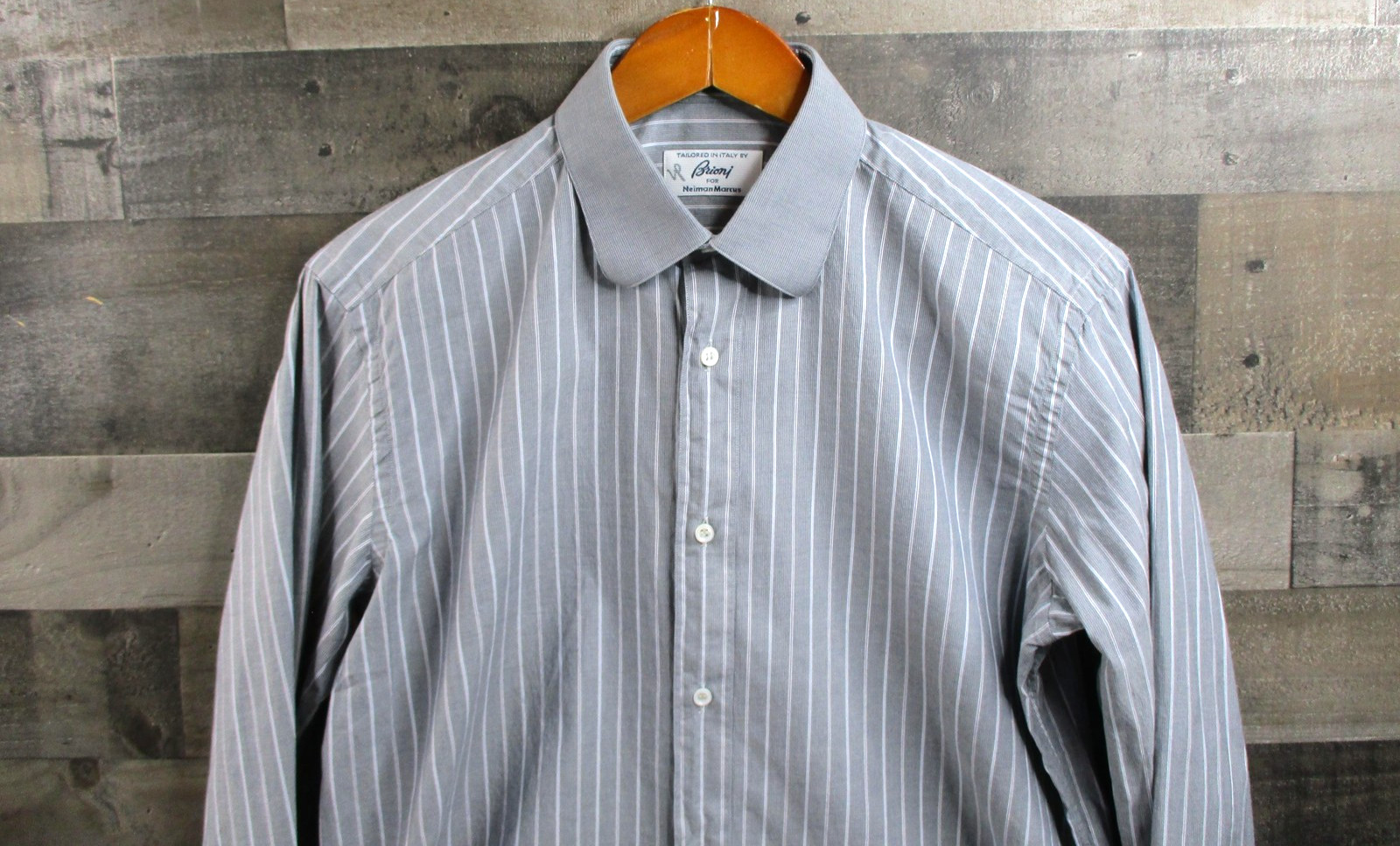Brioni Neiman Marcus Shirt Mens 15 Medium Gray Pinstripe French Cuff Made Italy
