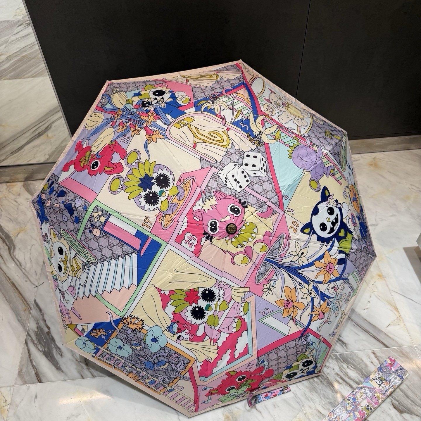 Gucci Women’s Compact/Folding Umbrella Multicolor Graphic Print Logo Handle