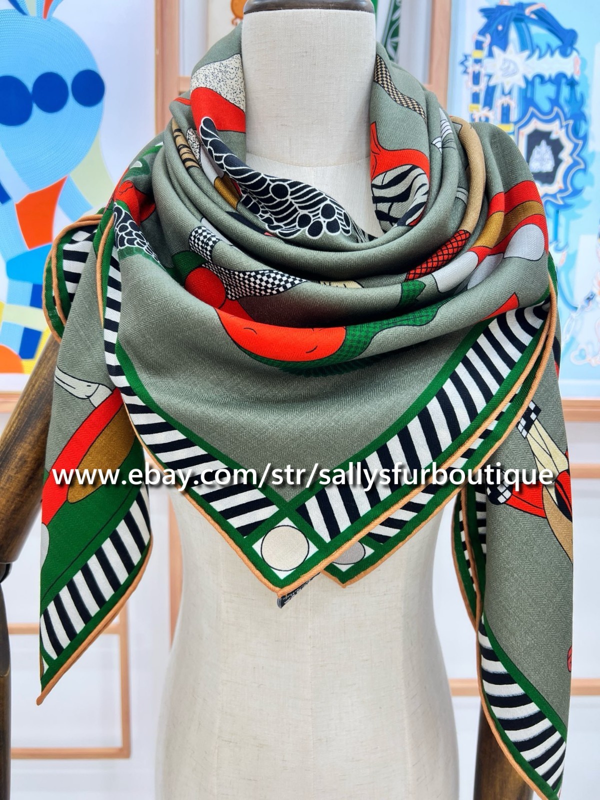 2025 Sallys 70% Cashmere 30% Silk Wrap Scarf Horses Print Double Face Shawl 53″