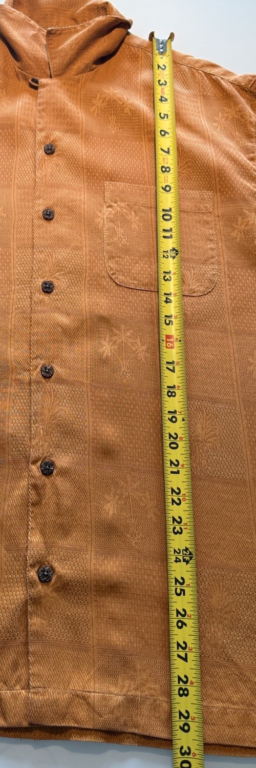Men’s Medium Orange Tommy Bahama Silk Button Up Palm Tree Pineapple Pattern