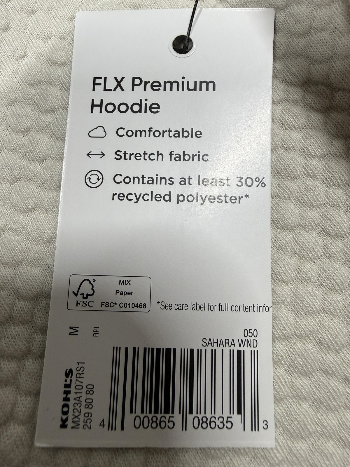 NWT FLX Premium Hoodie Mens Medium White Stretch Pullover Zip Pockets Sahara WND