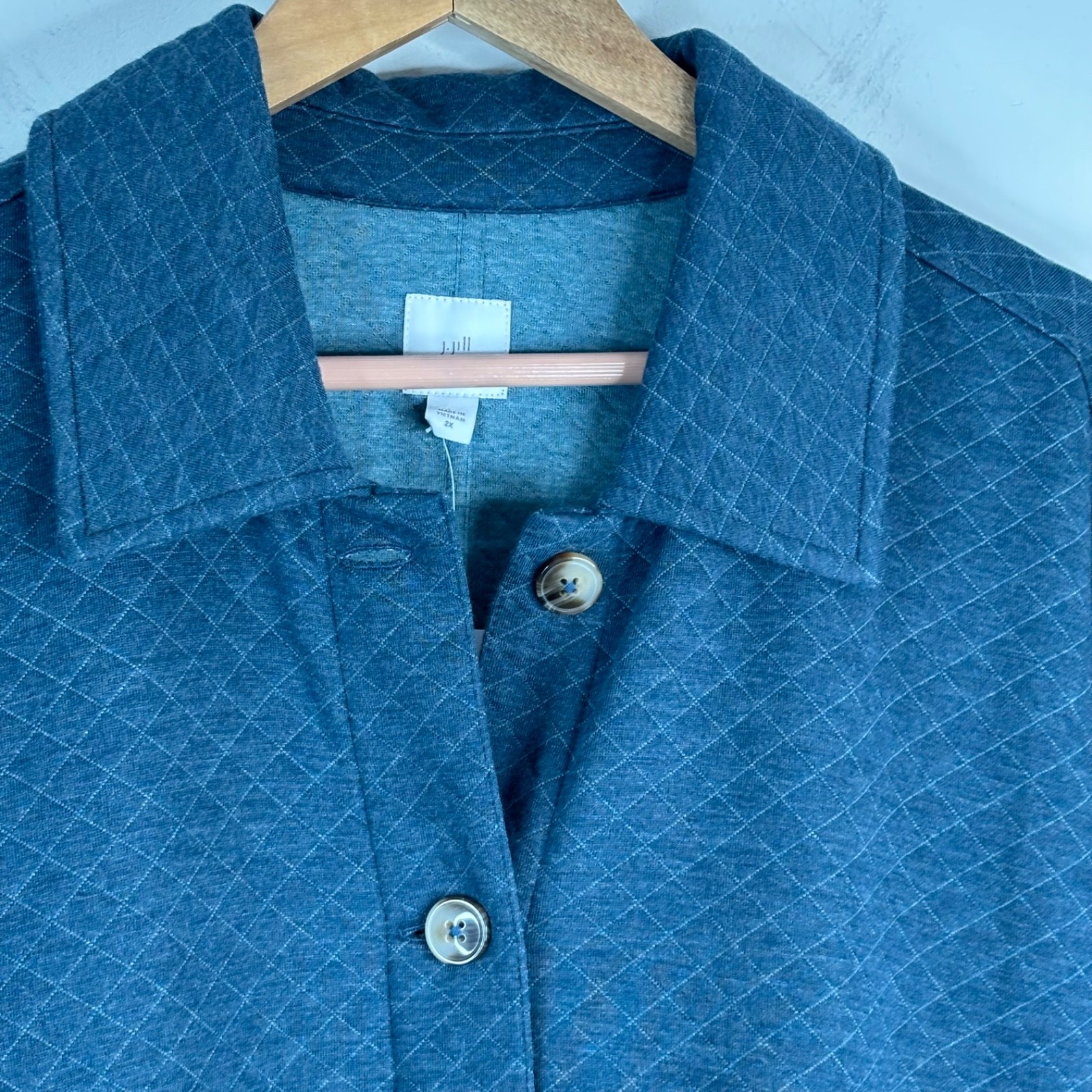 NWT J Jill Shacket 2X Blue Quilted Button Up Collar Pockets Chore Coastal Travel