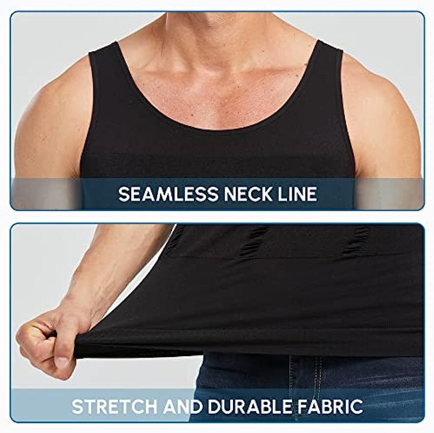 Men 3 Pack Slim Body Shaper Posture Corrector Vest Abdomen Compression Shirt Top
