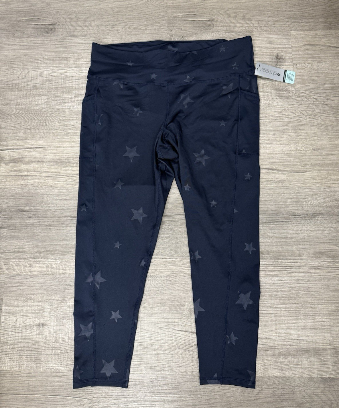 ID Ideology Womens Plus Size Embossed Star 7/8 Leggings Navy Stars 1X 6346
