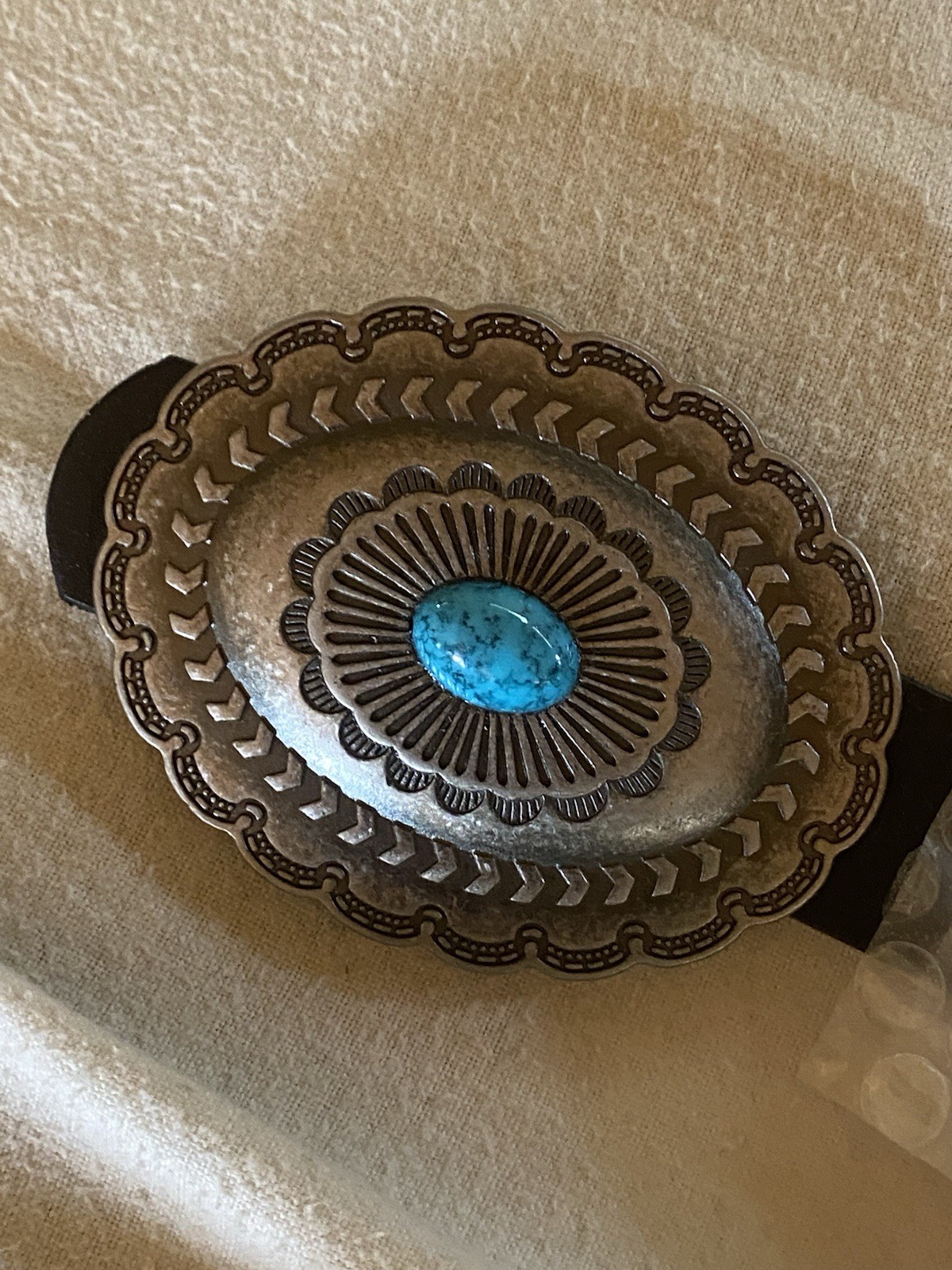 Leather Belt Silver & Faux Turquoise 1X/2X/3X Cold water Creek Never Worn 53”