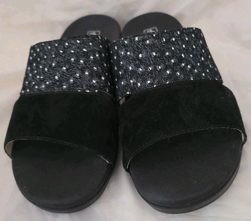 Spenco Dawn Orthotic Dual Strap Ostrich Look Slides Sandals Womens 9D Wide Black