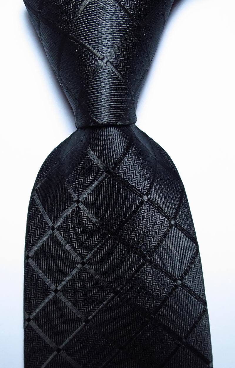 New Classic Checks Full Black JACQUARD WOVEN 100% Silk Men’s Tie Necktie
