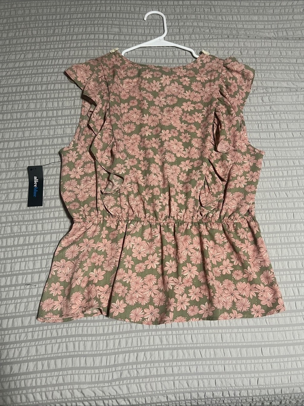 Alice Blue Pink Floral Lace-Trim Peplum Blouse