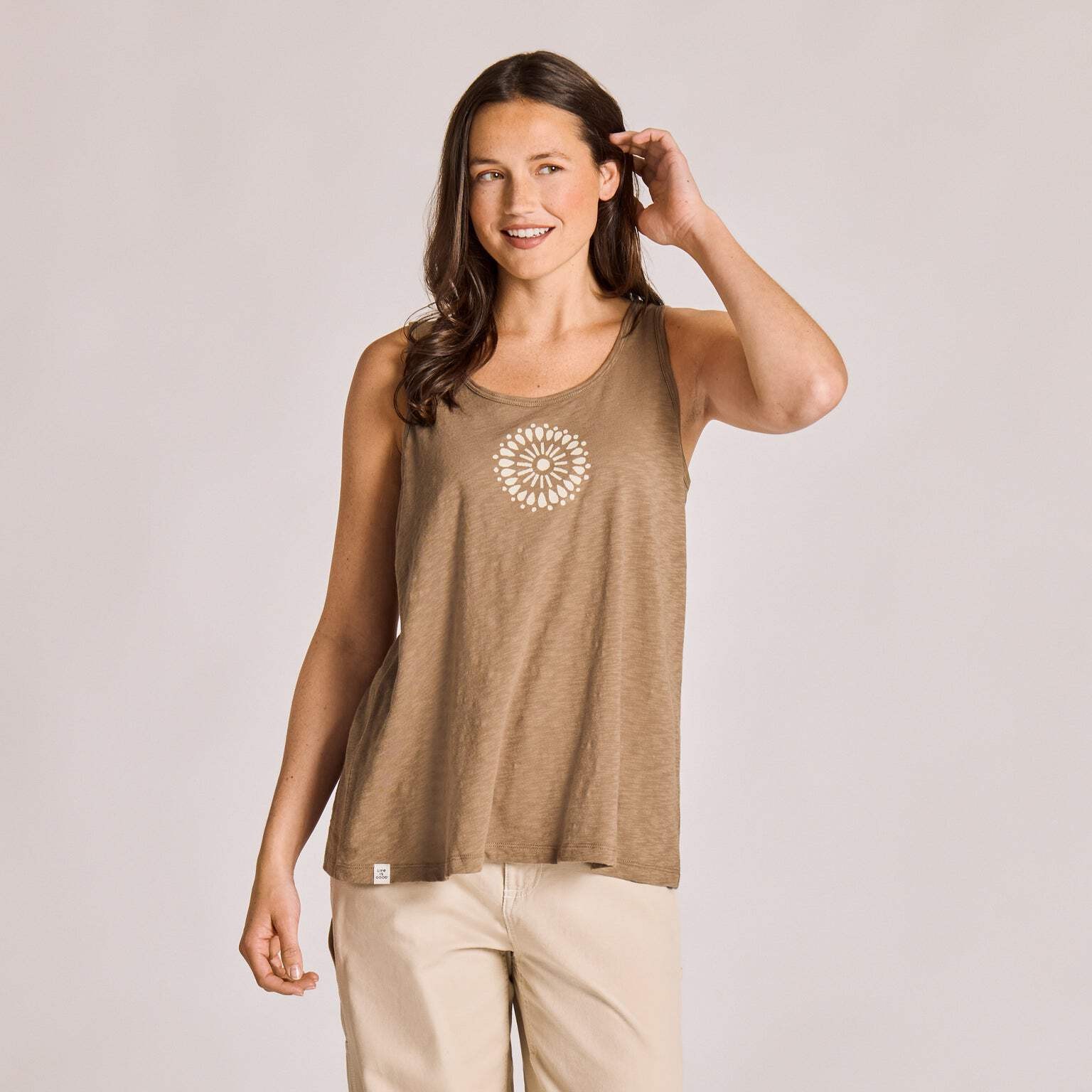 Life is Good 153733 – Women’s Crafty Mandala Slub Easy Fit Tank – Mushroom Brown