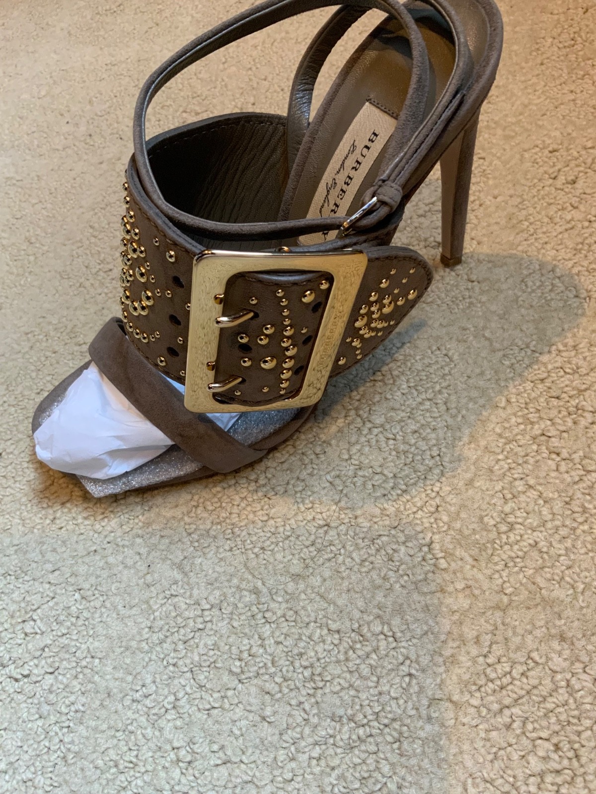 Burberry Suede Studded Padstow Ankle-Wrap Sandals Size 36.5/6.5