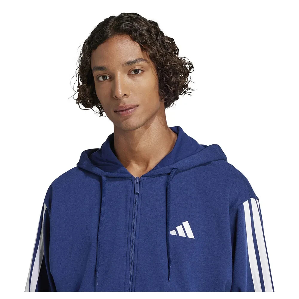 Adidas men Essential French Terry 3-Stripes Full-Zip Hoodie Royal Blue White 2XL