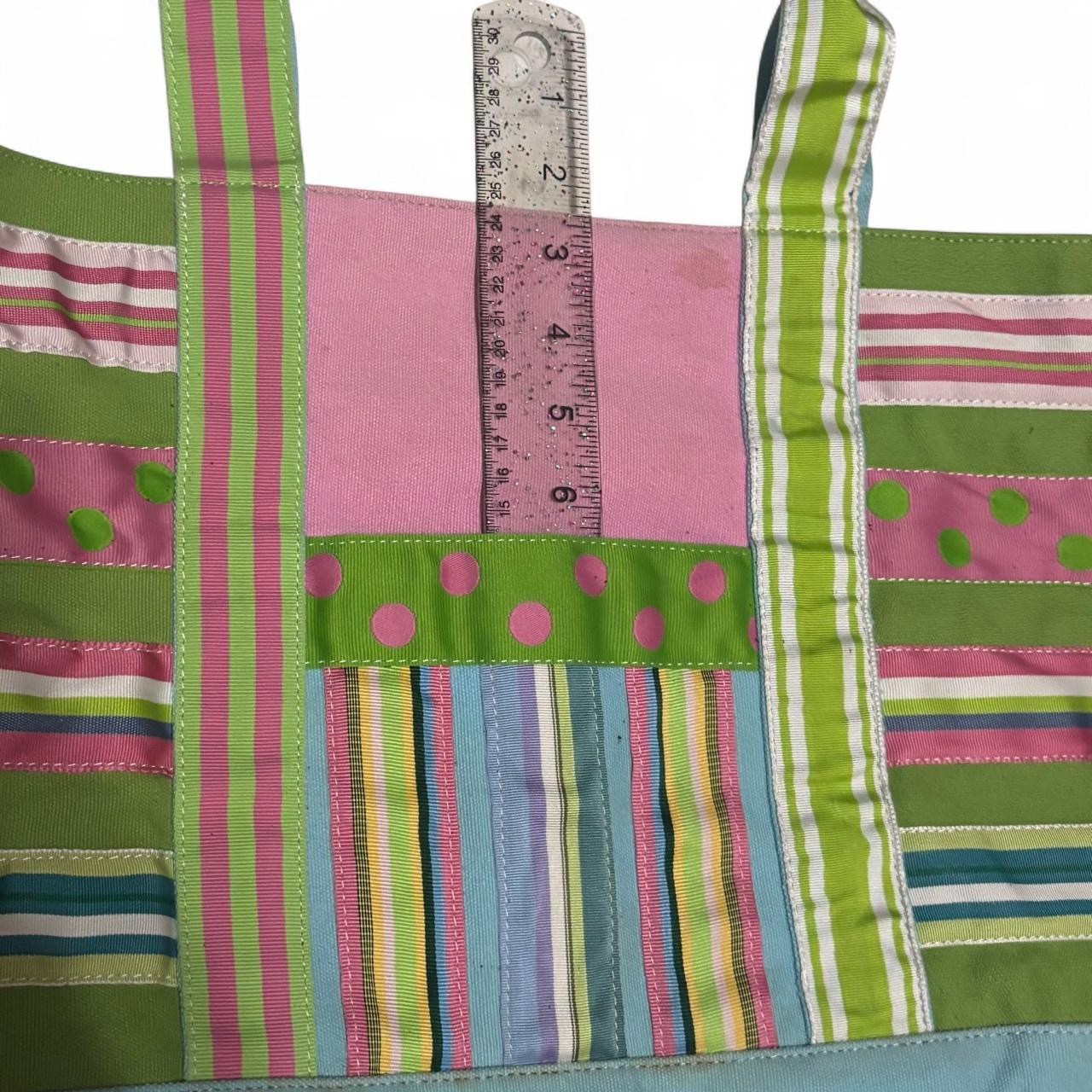 Vintage 90s Quacker Factory Fun Pastel Spring Striped Polka Dot Pattern Tote Bag