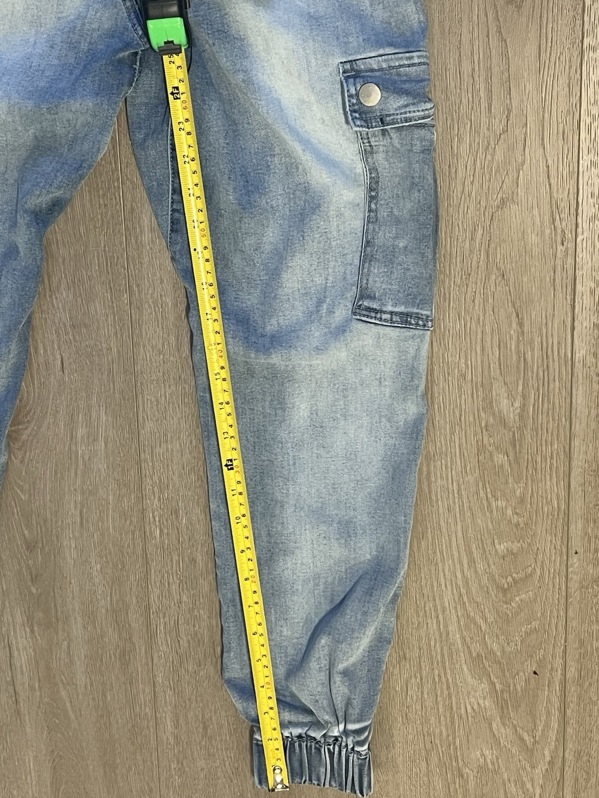 WeSC Men’s Blue Denim Regular Fit Cargo Pants Drawstring Elastic Waist M