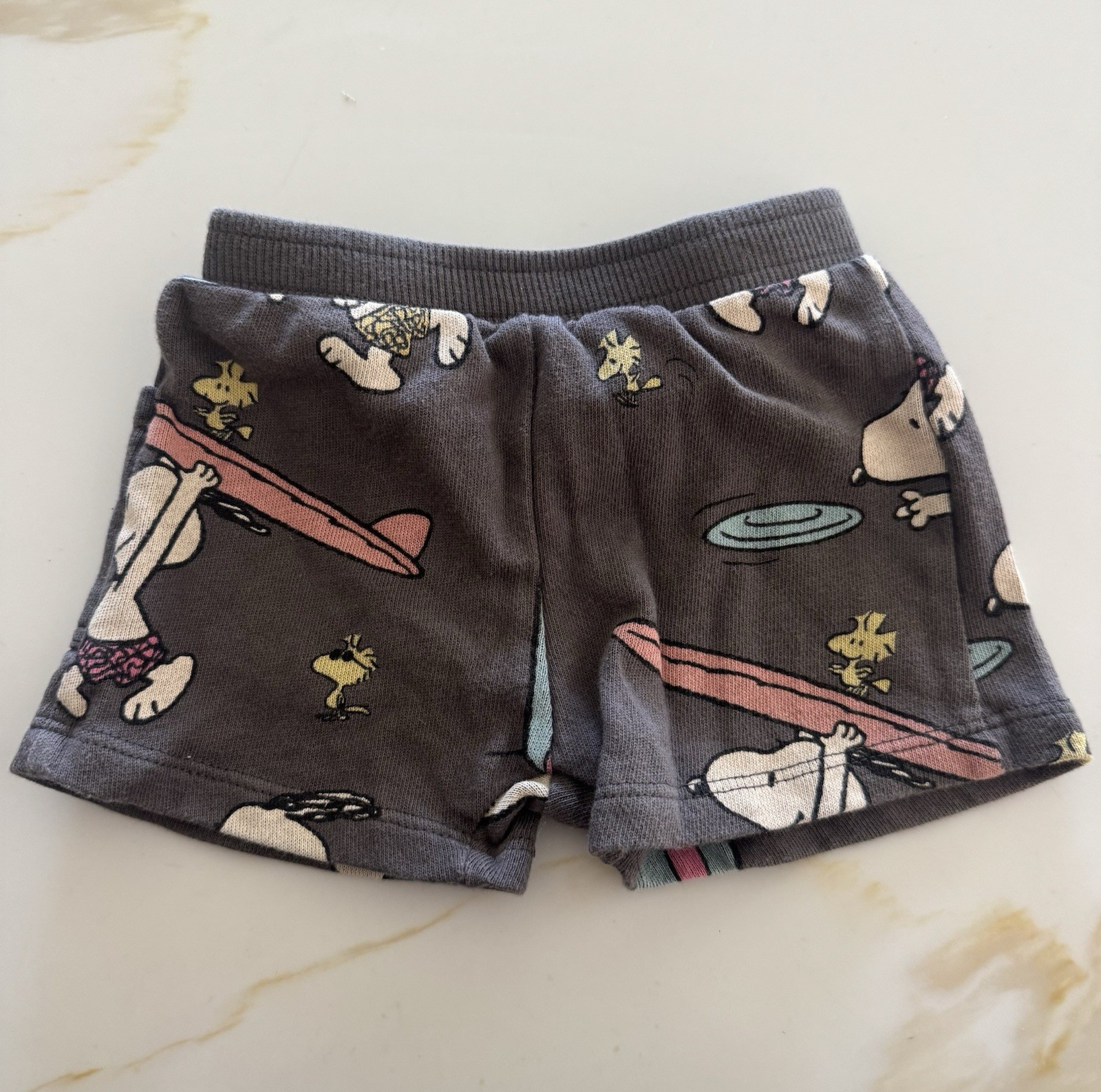 ZARA Peanuts Snoopy Woodstock Sweatshorts Elastic Waist Gray 3-6M