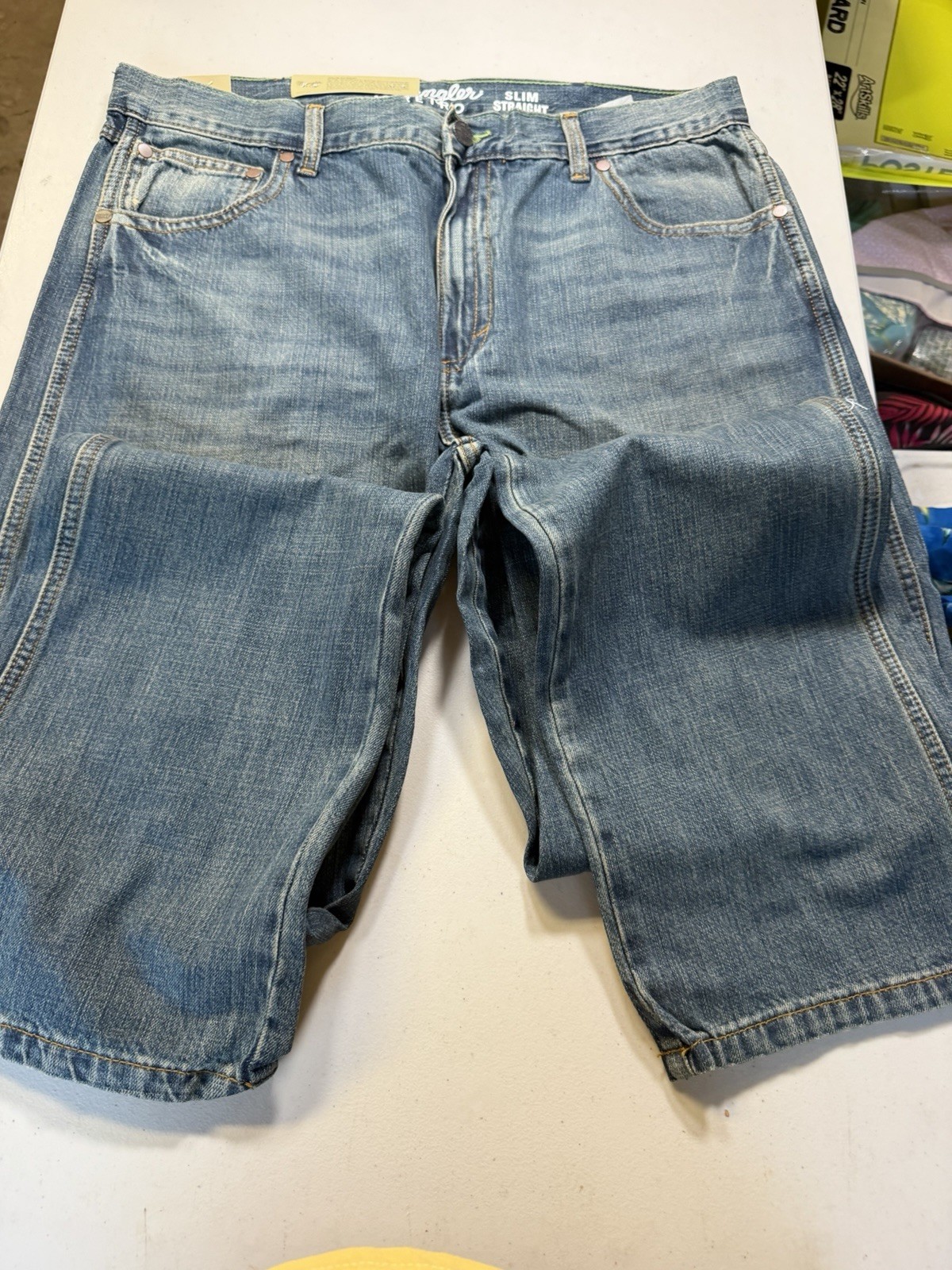 New Mens Wrangler Retro Slim Straight Blue Jeans 38 x 36 True To Size 88MWZDK