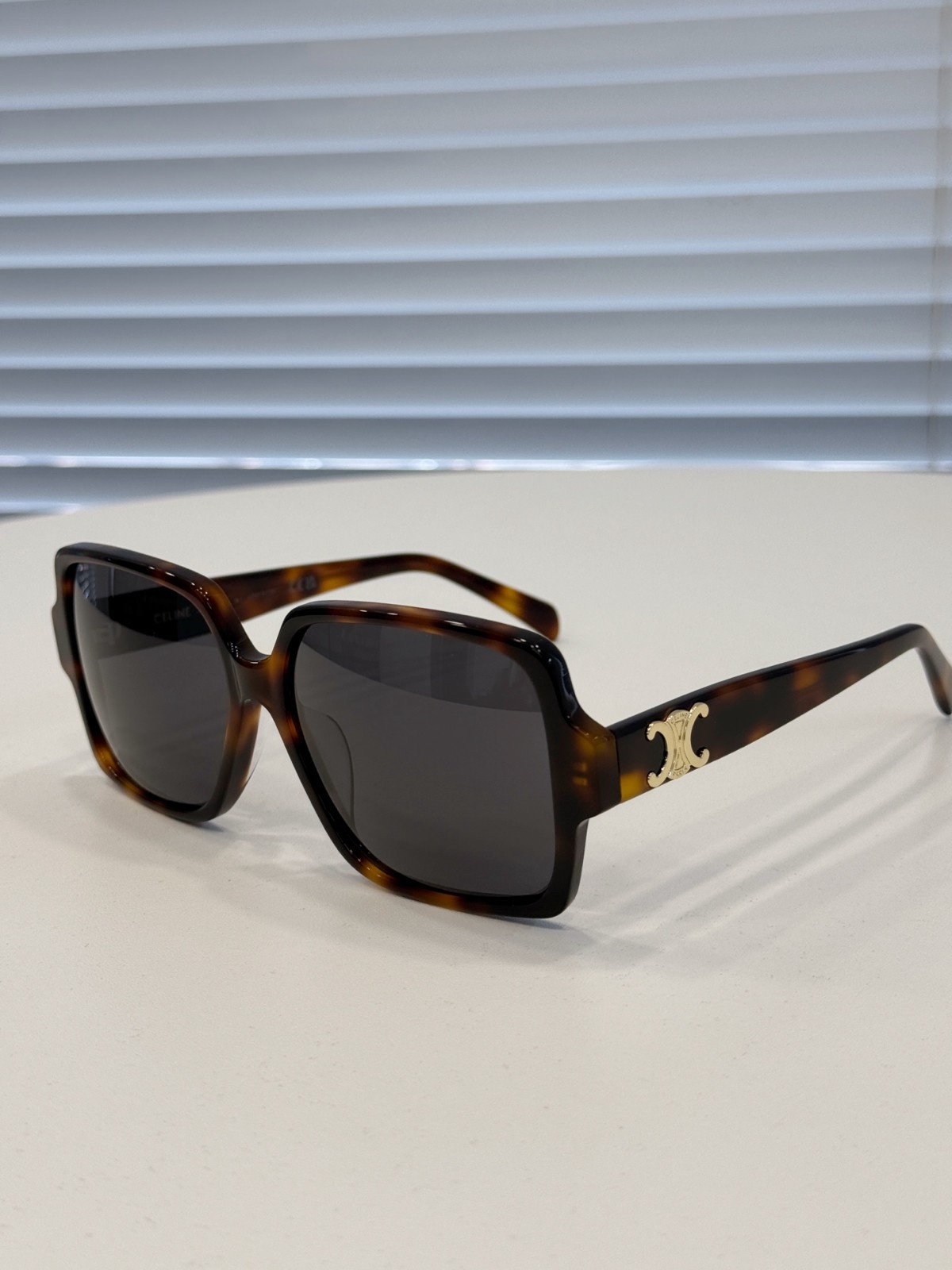 Celine Tortoiseshell Oversized Square Sunglasses Gold Triomphe Logo