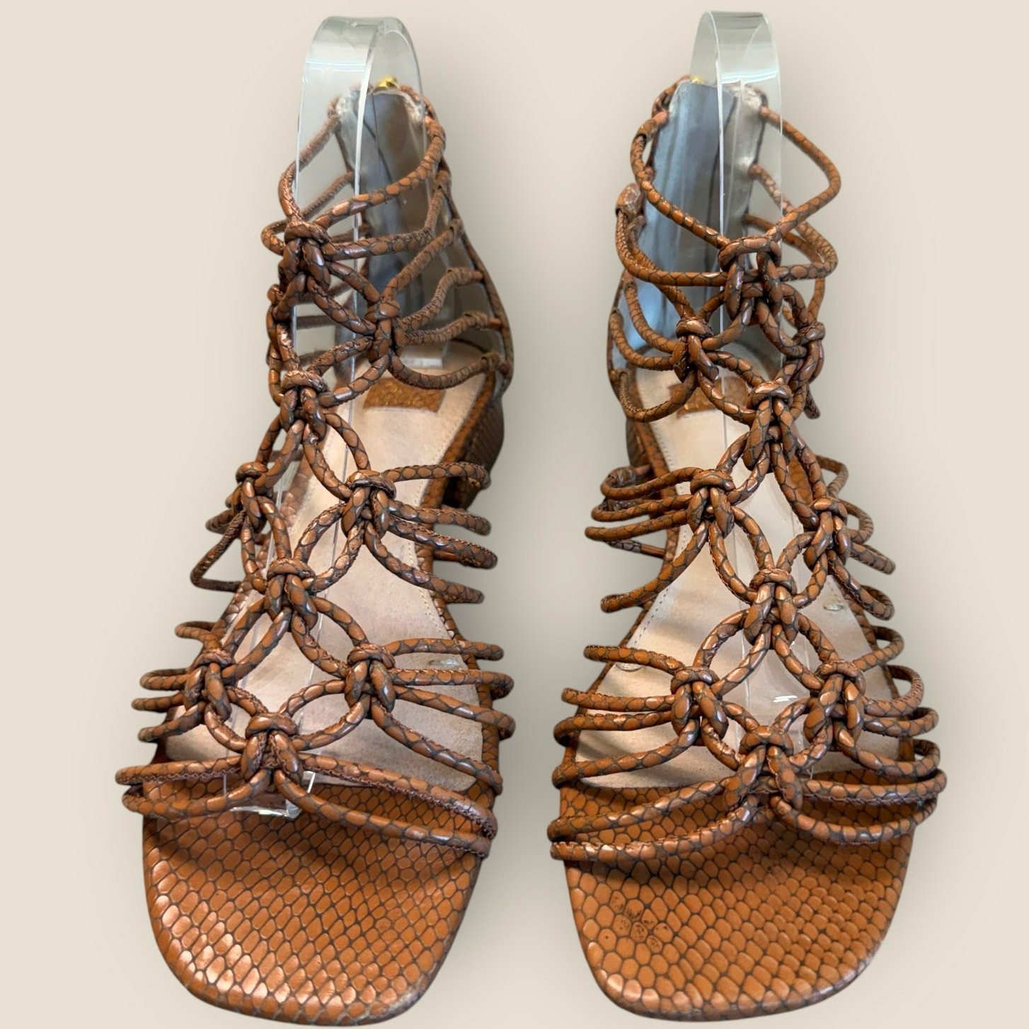 Louise et Cie Leather Gladiator Braided Strappy Sandals Womens 7.5M Brown Cognac