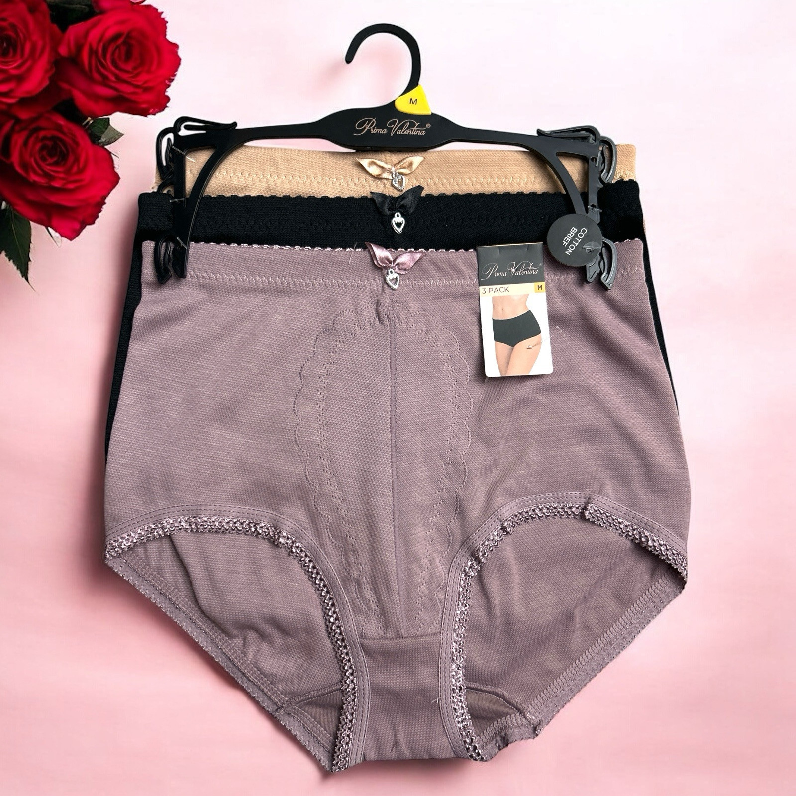 PRIMA VALENTINA 3 Pcs LACE BRIEFS HICUT~STYLE 68022~MULTICOLOR~SEAMLESS MF~M