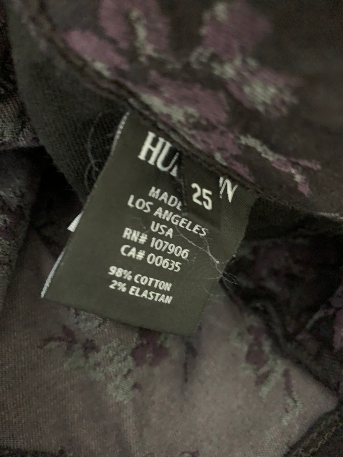 Hudson Black Purple Floral Collin Midrise Skinny Jeans Size 25 EUC 30″ inseam