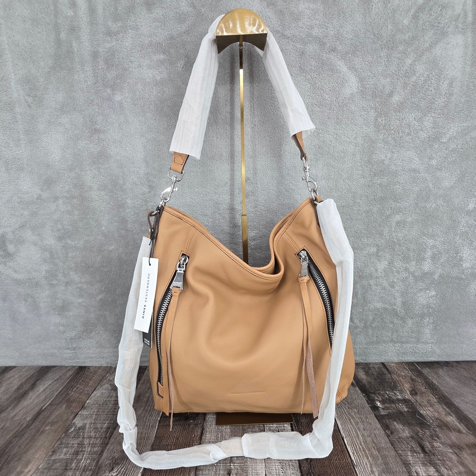 Aimee Kestenberg Zip Me Up Convertible Hobo Bag Brown Vachetta Leather Boho New