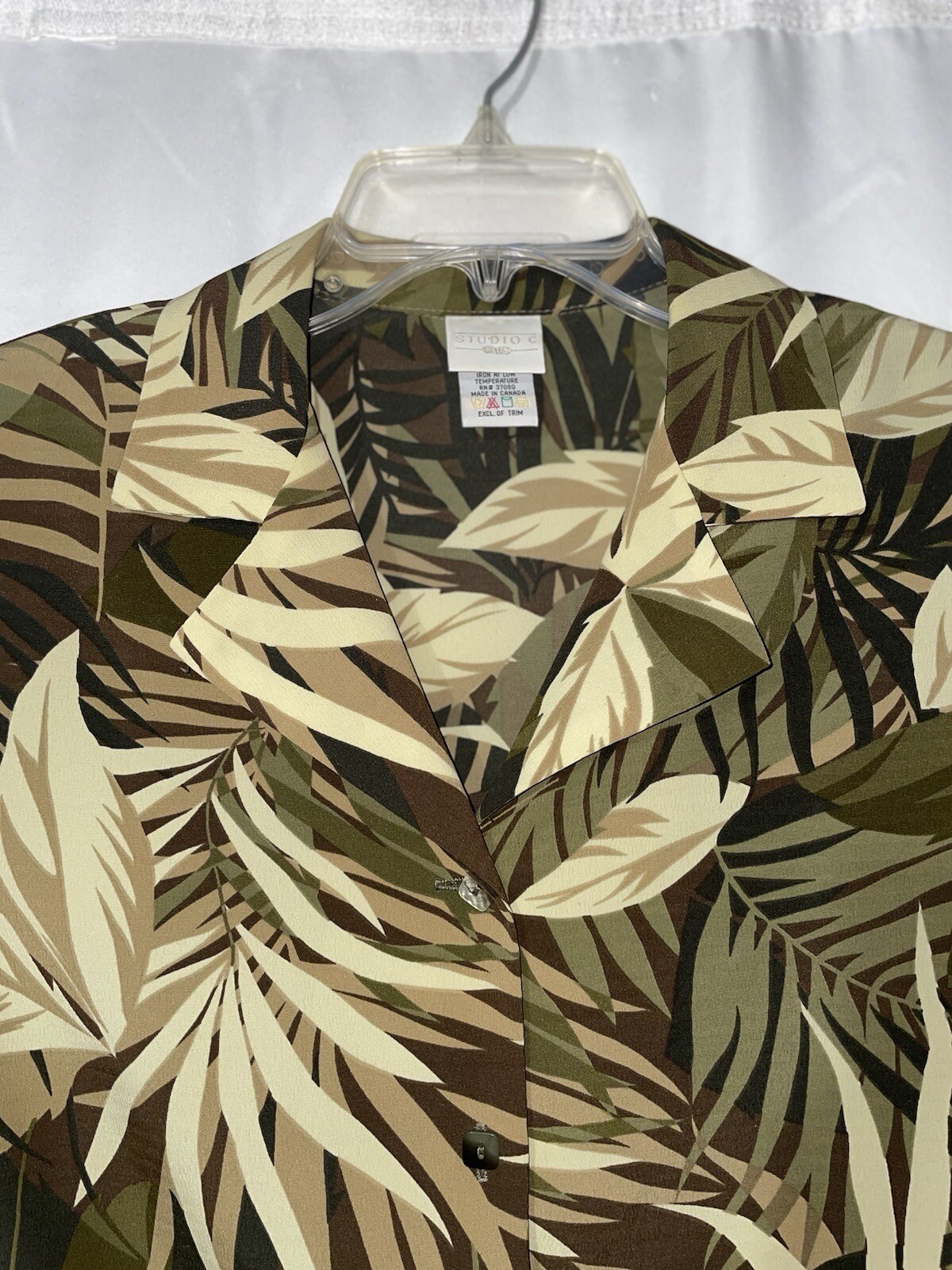 Vintage Studio C Green Tropical Button Up Top Shoulder Pads Hawaiian Sz 18