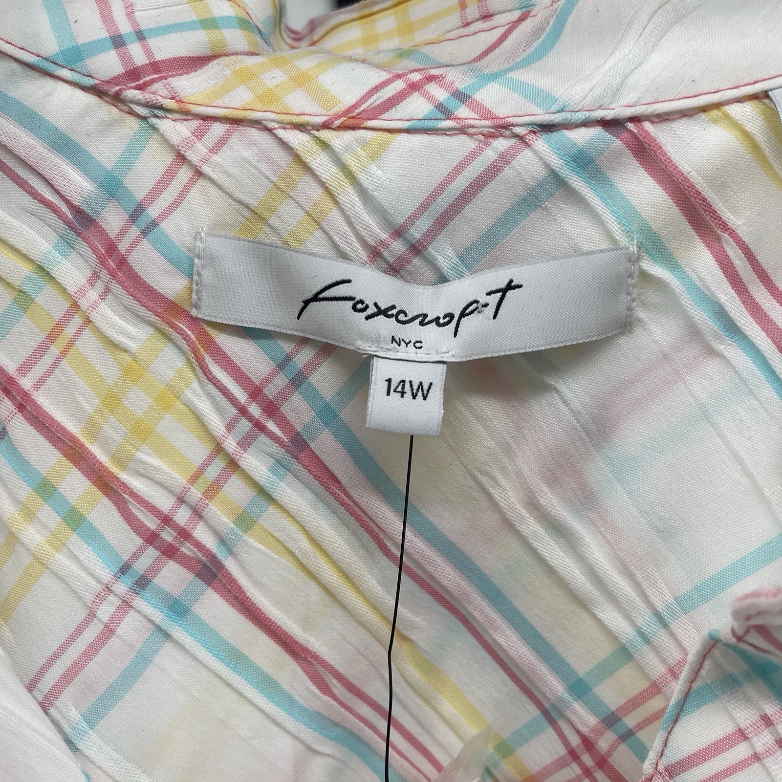Foxcroft NYC Delaney Crinkle Plaid Dress Plus Size 14W NEW Pastel Summer Pockets