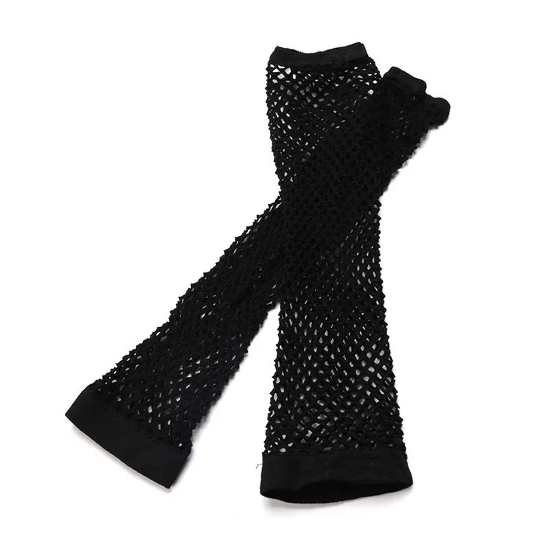 1 Pair Black Neon Fishnet Fingerless Gloves Arm Cuffs Women Party Punk Goth Mesh