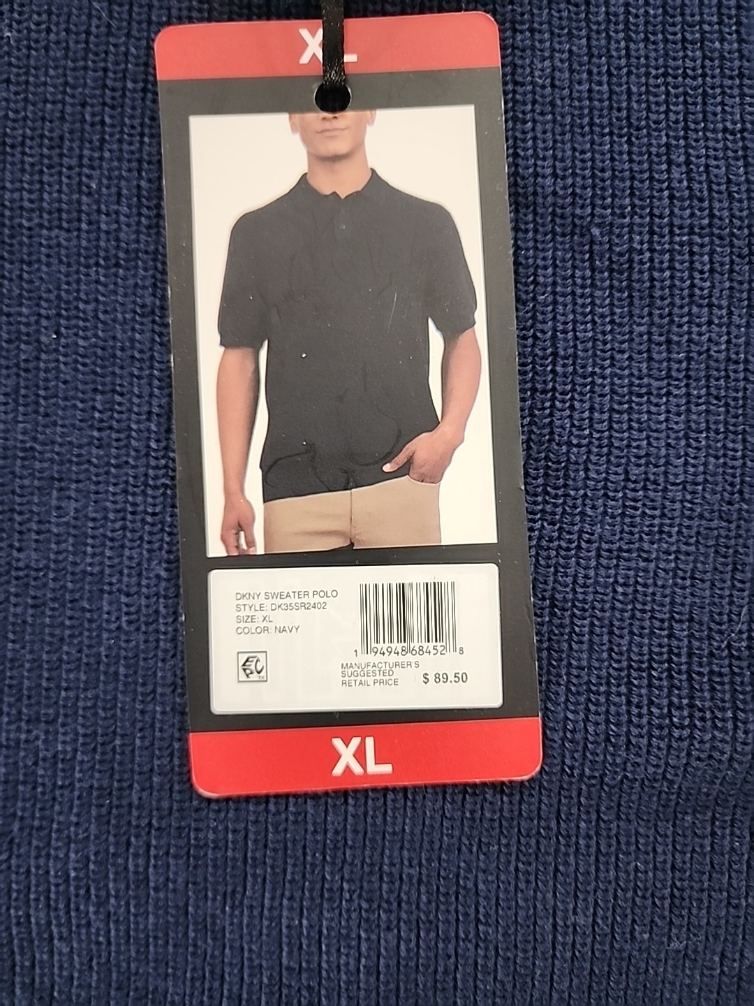 DKNY Men’s Short Sleeve Ribbed Knit 3 Button Placket Collared Sweater Polo XL
