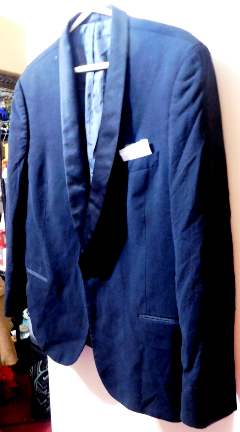 Calvin Klein~Fine Worsted Polyester & Wool Black Tuxedo Jacket Size 48L Slim Fit