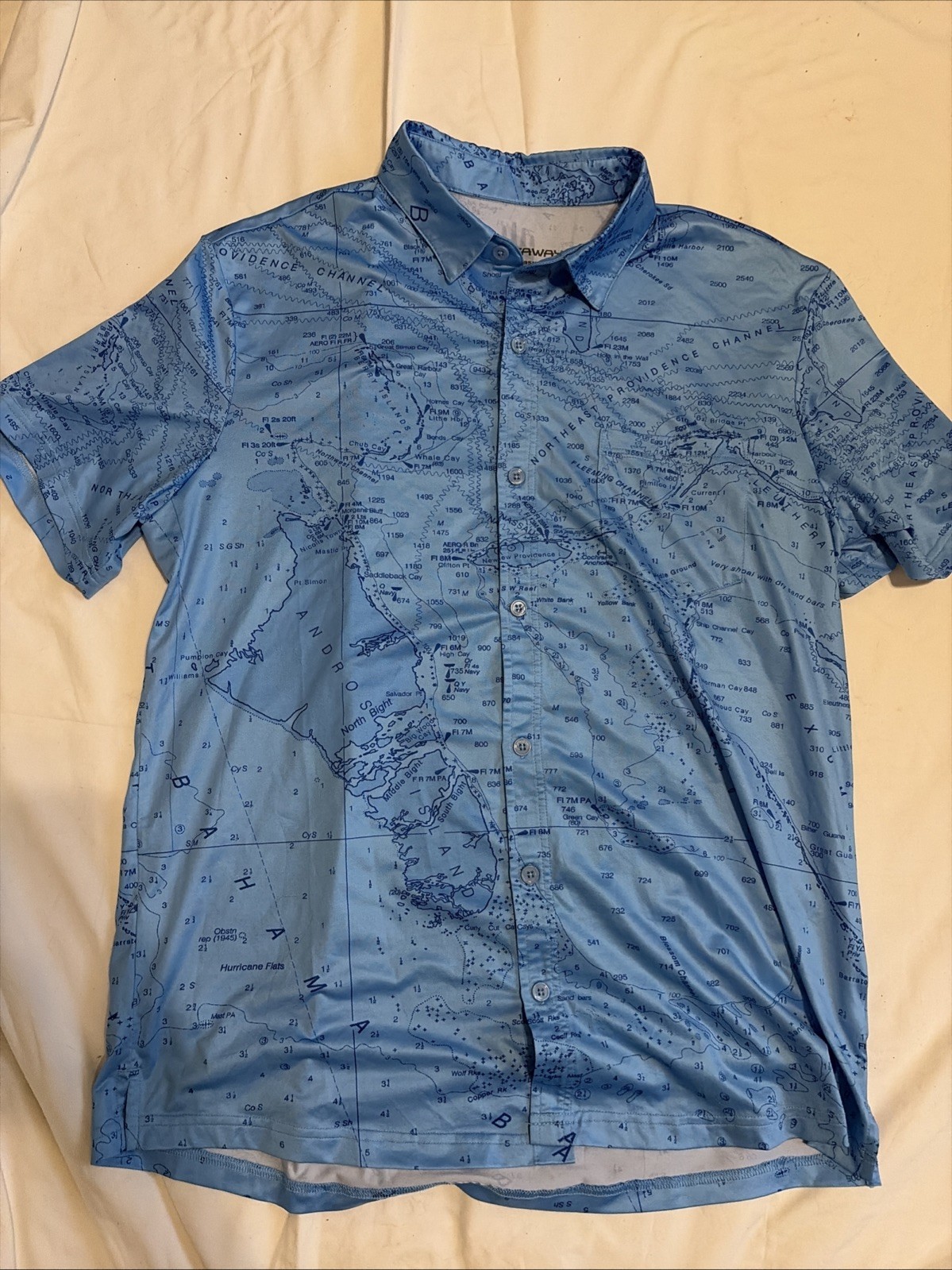 Castaway Ocean Map Polo Shirt Mens M Blue Coastal Preppy Golf SS