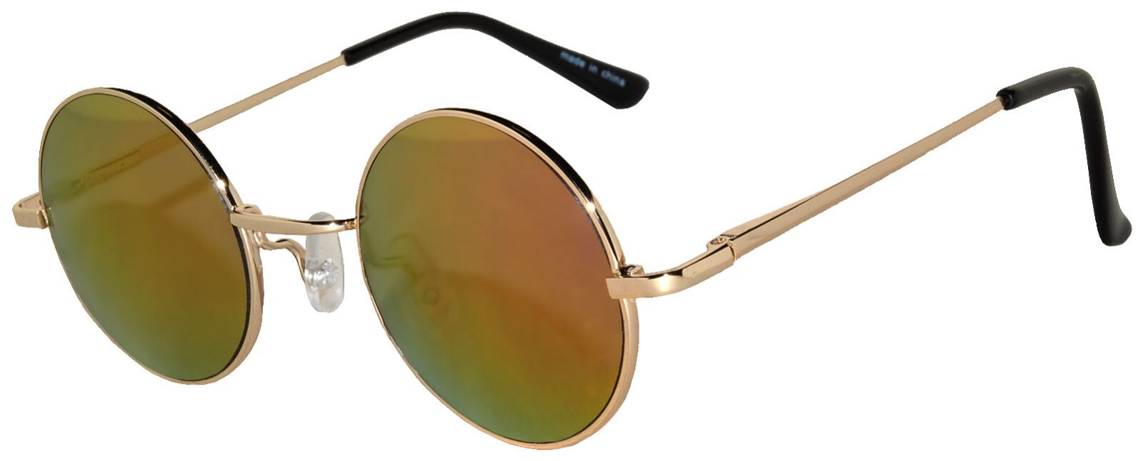 ROUND SUNGLASSES RED MIRROR LENS 43mm GOLD METAL FRAME ONE PAIR