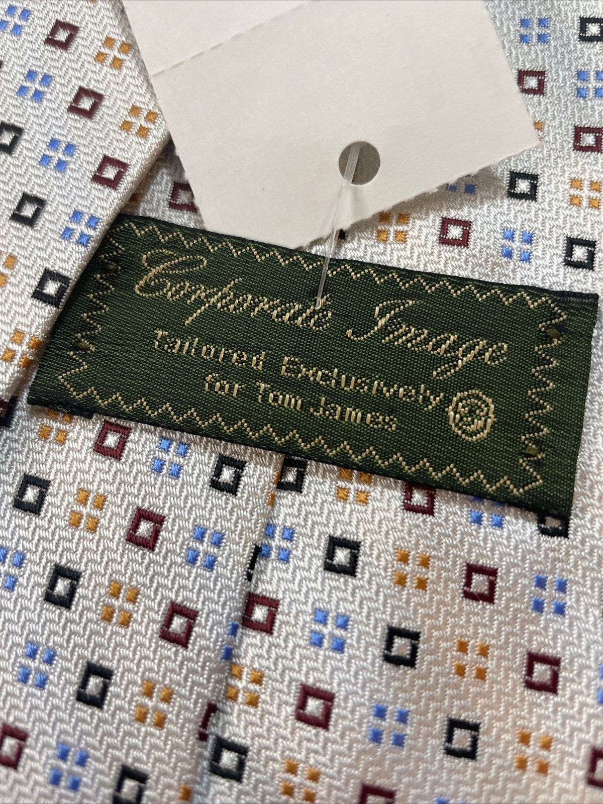 TOM JAMES Corporate Image Men’s 100% Silk Tie USA Geometric White Multicolor New