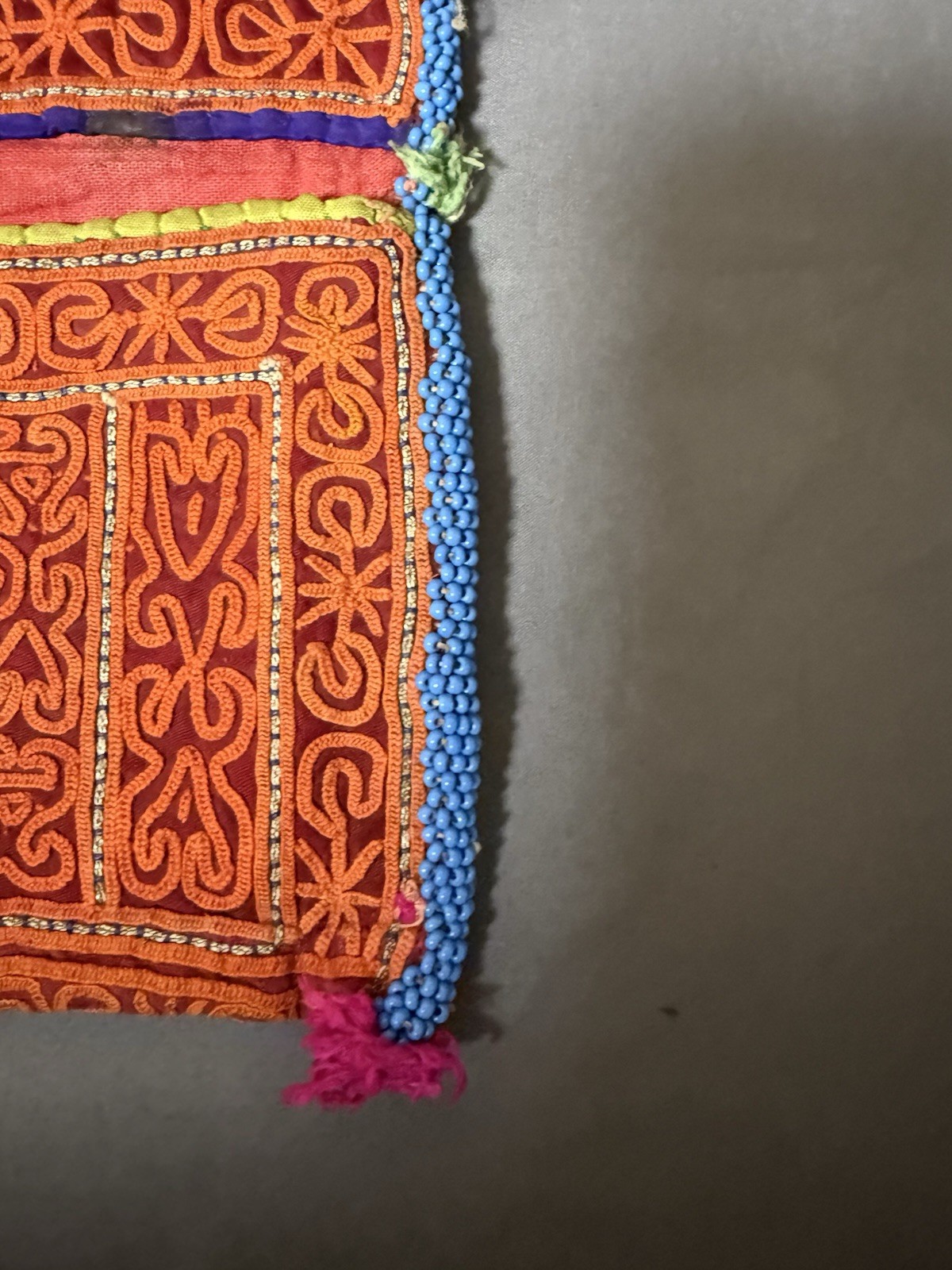 Vintage Afghan Kuchi Tribal Embroidered Beaded Textile Pouch Folk Art