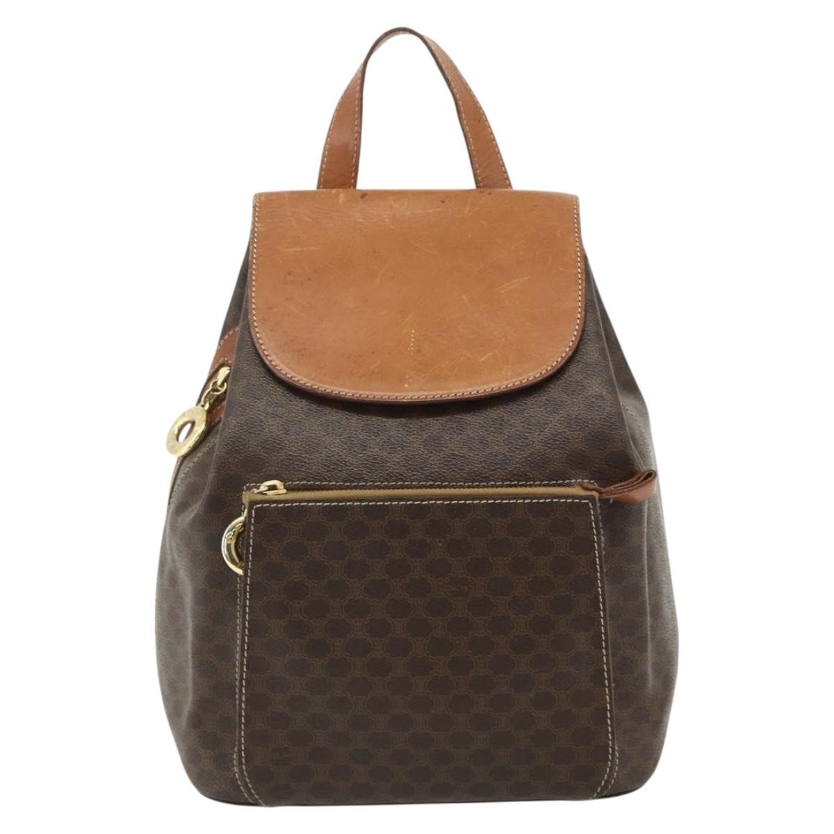 CELINE Macadam Canvas Backpack PVC Leather Brown Gold Auth 176902