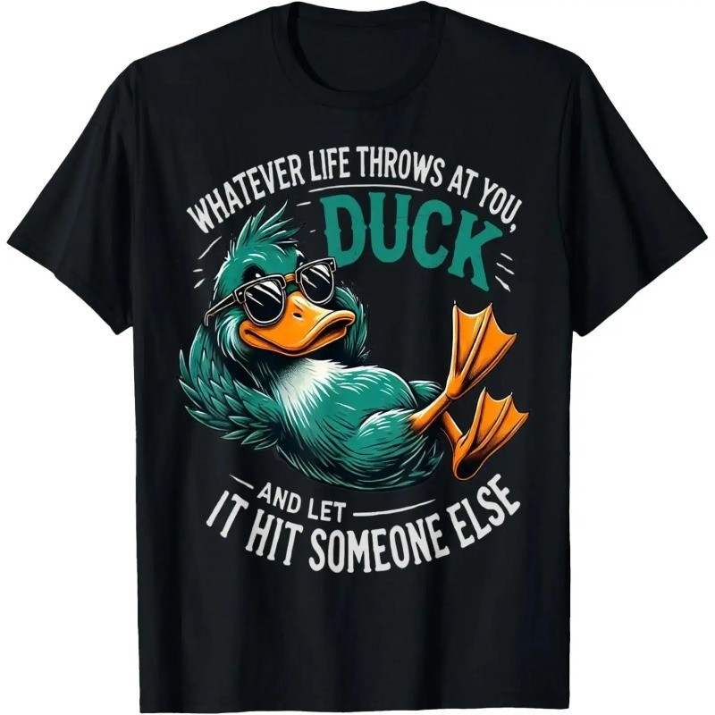 Cute Funny Duck Graphic T-Shirt Humorous Quote Casual Trendy Tee 100% Cotton